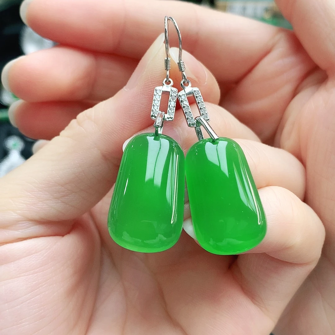 玛瑙/玉髓耳钉银S925镶嵌