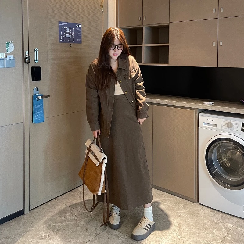 南岛风新款春秋大码胖mm显瘦遮肉盐系小香风上衣半身裙女ZYY350