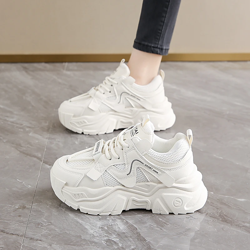 真皮爆款黑色鞋子女2025新款春夏季厚底休闲鞋子小个子增高运动鞋