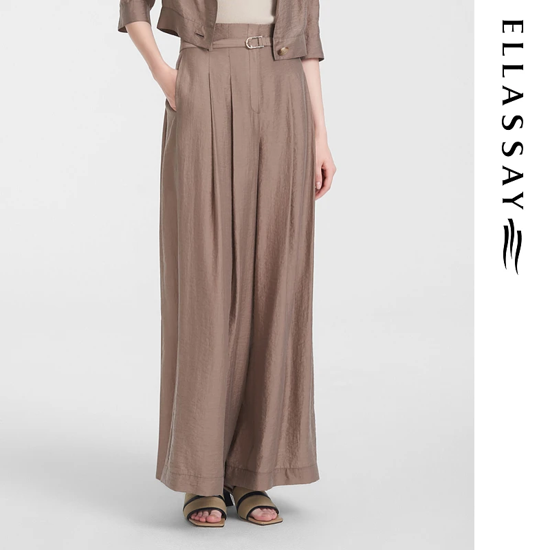 歌力思夏季新款慵懒天丝阔腿休闲裤女EWE352K01900