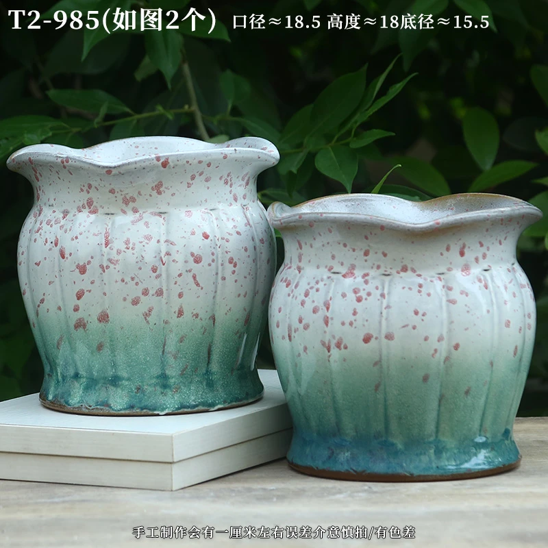 T2-985宜兴紫砂红陶双耳大号老桩陶罐粗陶花盆透气万能盆花盆