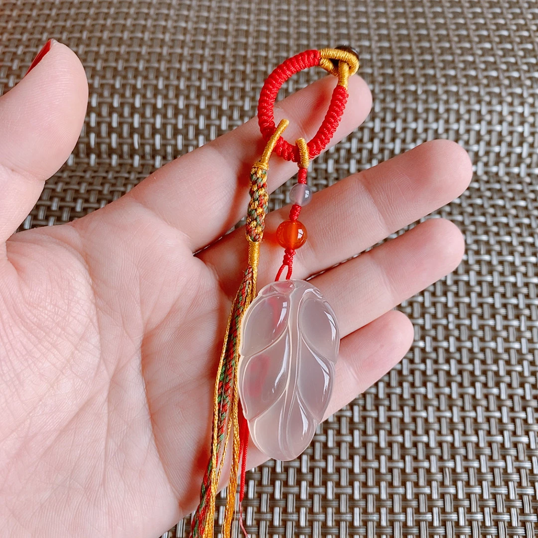 天然高冰透白月光玛瑙叶子吊坠玛瑙一夜暴富挂件男女同款一夜生财