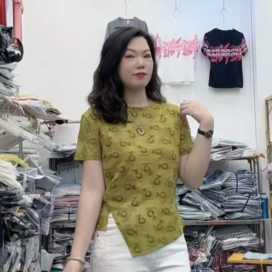 【芬芬家】气质时尚百搭显瘦洋气圆领T恤9093