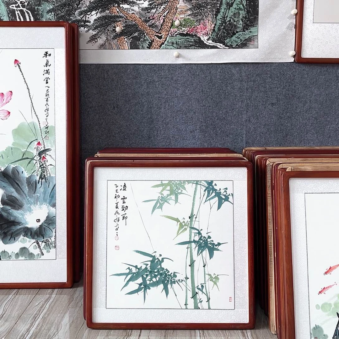 国画书画作品带框63×63厘米