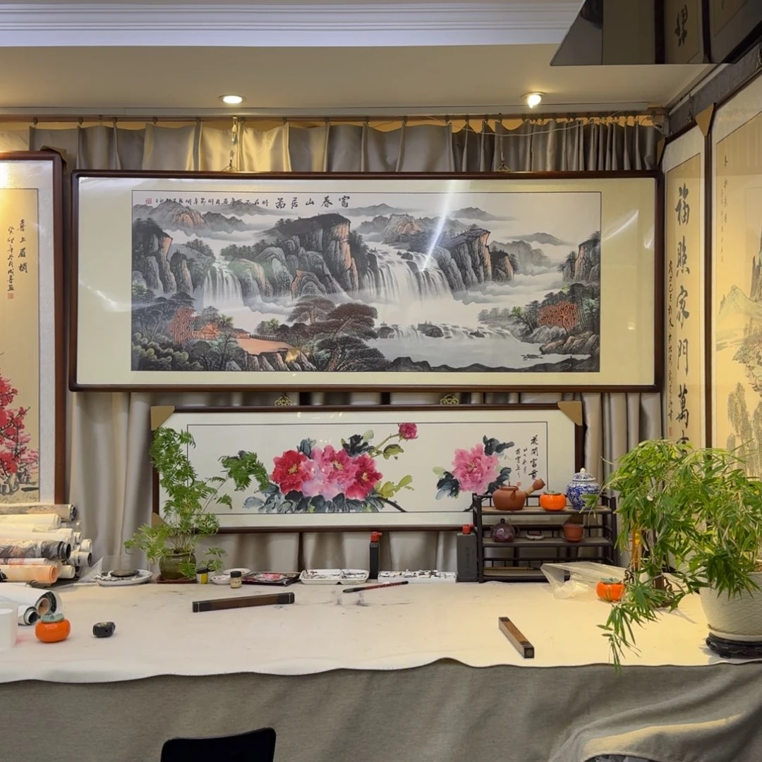 国画富春山居图六尺成品画框225×85