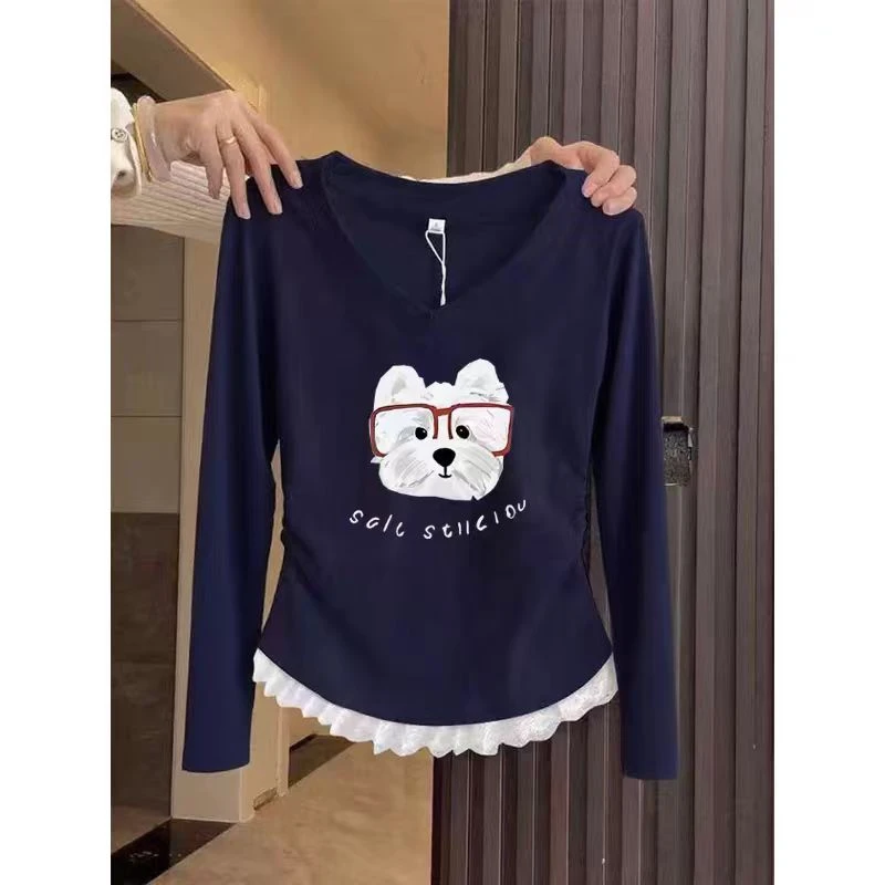 女童春秋款长袖上衣女T恤2025新款早秋洋气时髦中大童女孩打底衫
