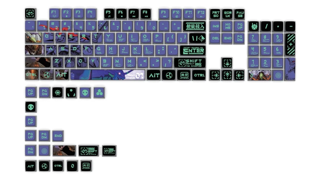 EVA 01初号机黑透正刻布丁键帽四周透光正面不透光120+键SAx高度