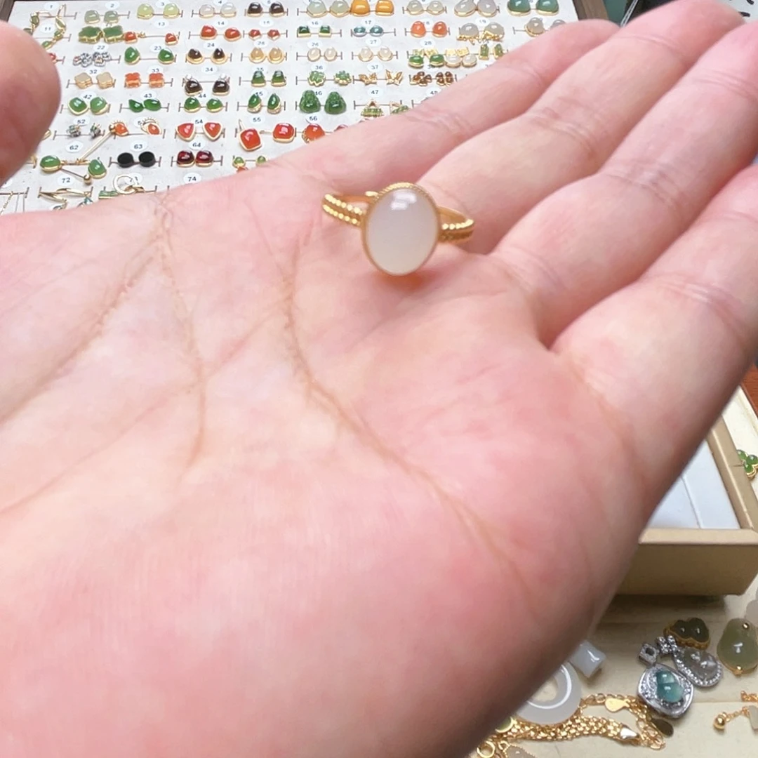 和田玉戒指银S925镶嵌