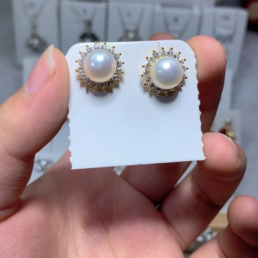 银S925镶嵌耳饰淡水珍珠
