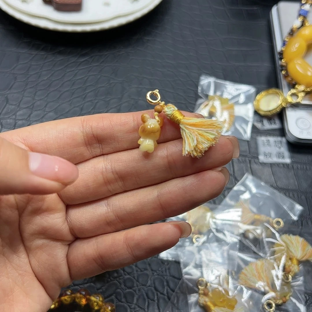 银S925镶嵌手链烟晶蜜蜡小熊滴流