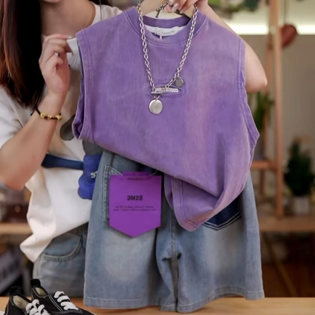 儿童背心牛仔短裤套装2025夏季新款中小童潮流时时尚休闲简约