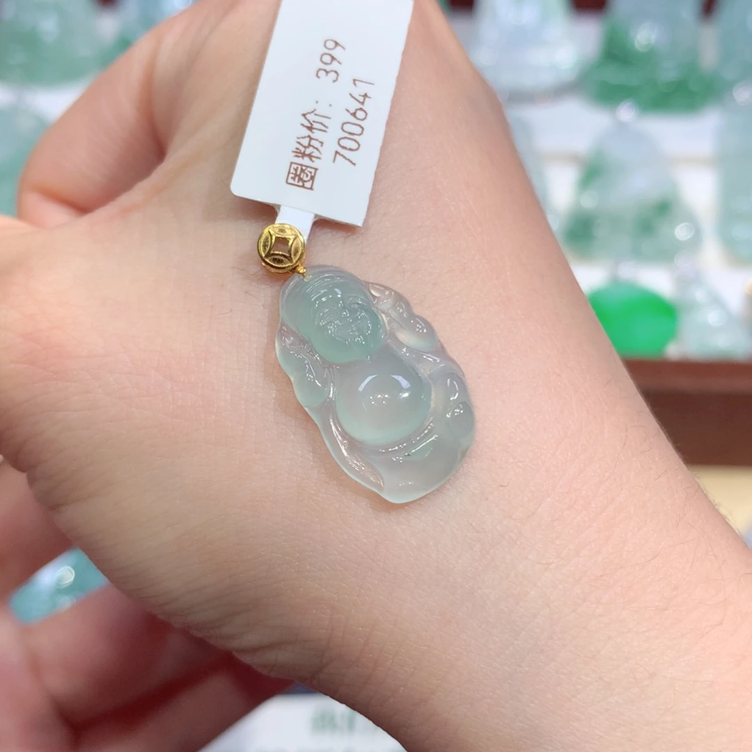 吊坠(不含链)18K金镶嵌翡翠天然缅甸A货翡翠揭阳工财神爷