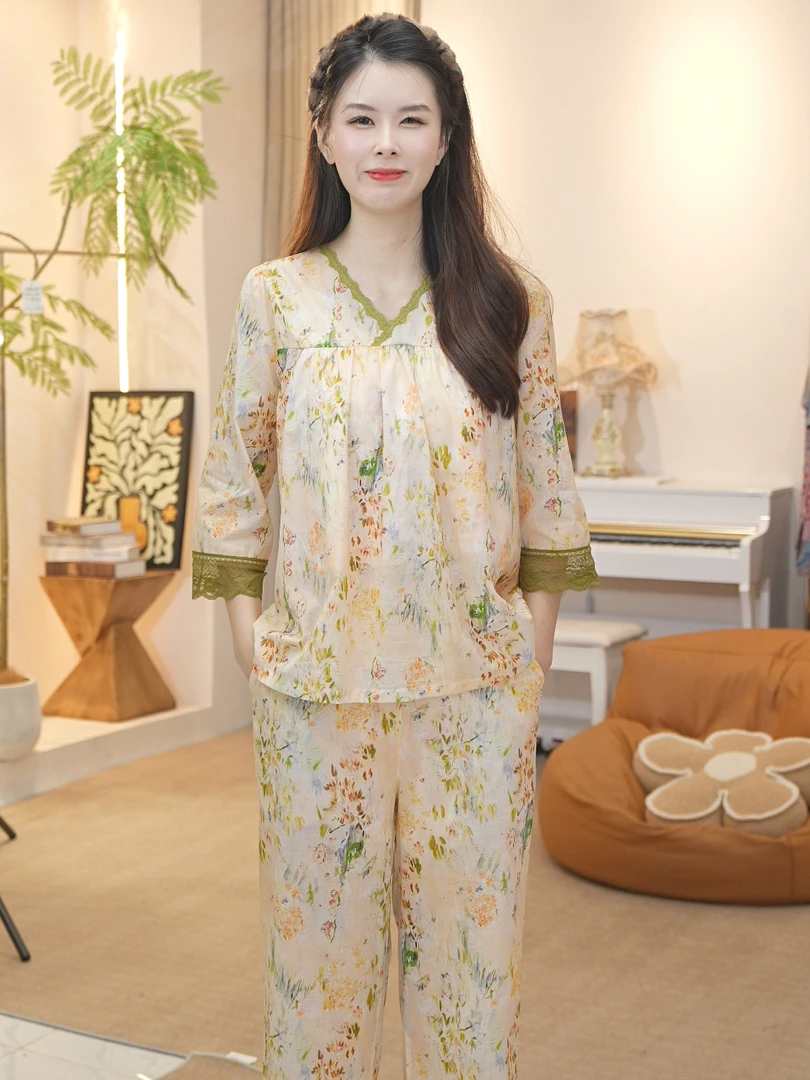 【冰冰专属】2025女士夏款舒适纯棉睡衣七分袖家居服薄款AYR