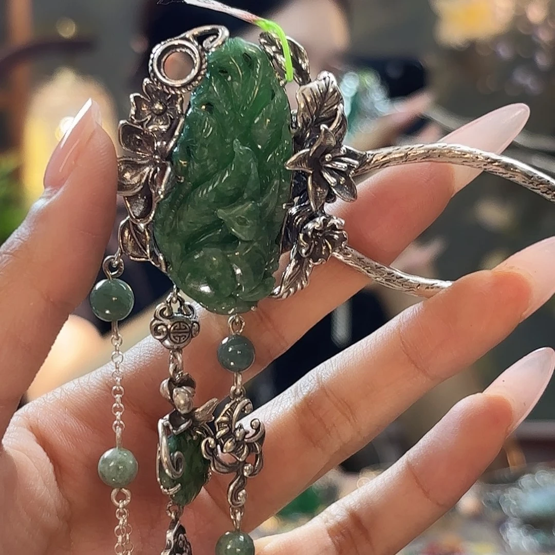 翡翠银S925镶嵌发饰