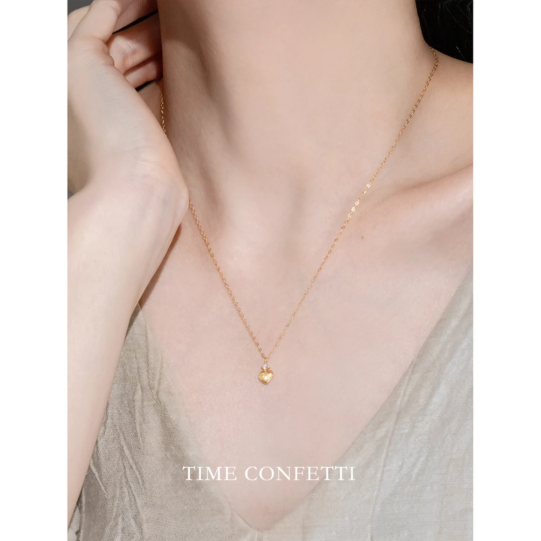 坠链均925银 镀K金【孙二娘】 轻奢气质拉丝爱心简约项链TC 7975