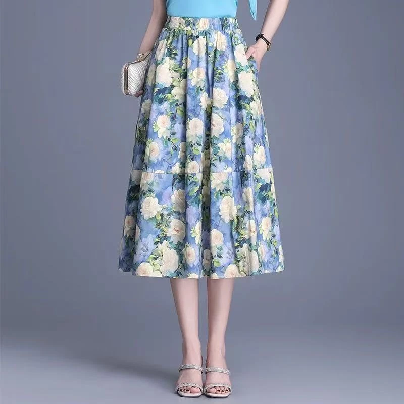 XJWSRY/轩骏半身裙百搭碎花高腰A字大摆裙休闲气质显瘦中长款裙子