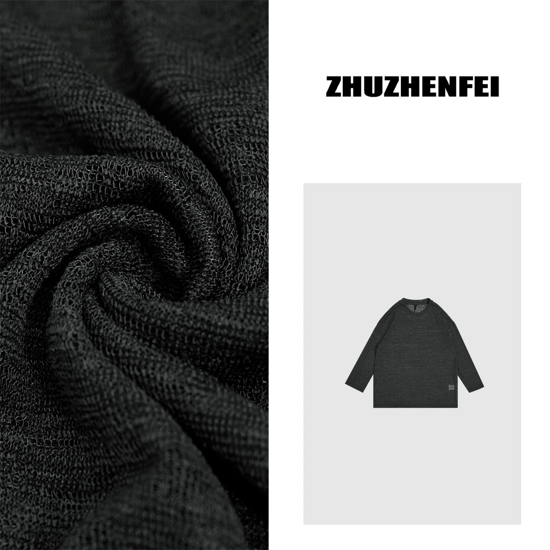 ZHUZHENFEI【灰色空间】醋酸天丝亚麻宽松圆领百搭长袖T恤Z352194