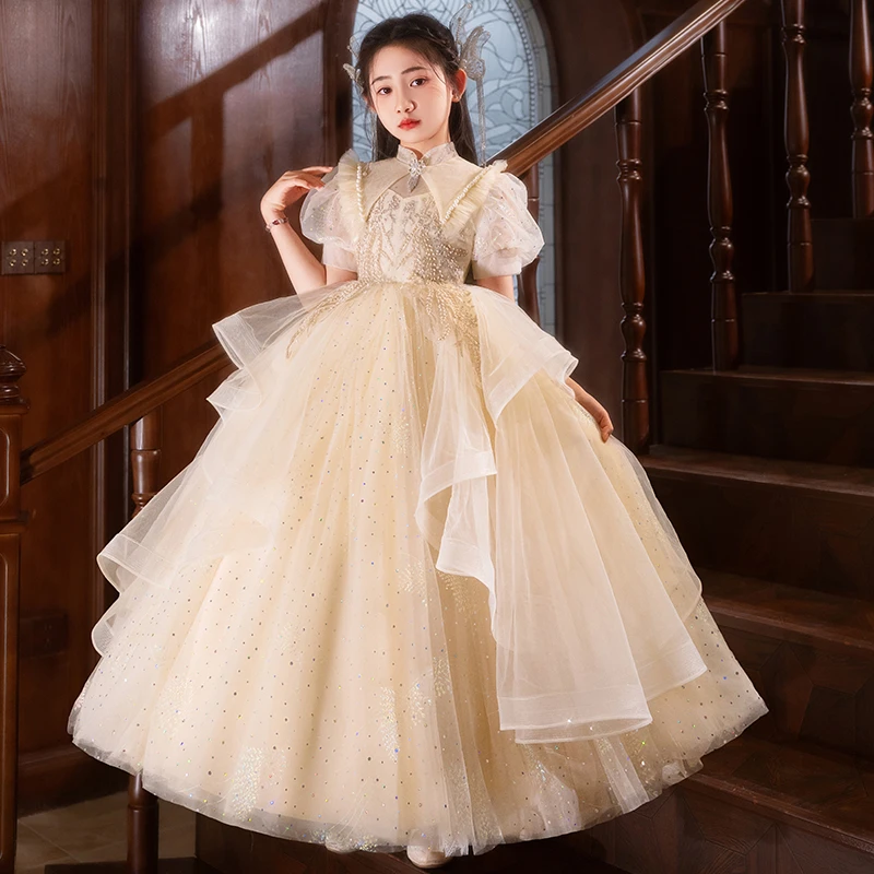 女童生日宴会高端轻奢小众花童洋气礼服儿童主持人钢琴演奏公主裙