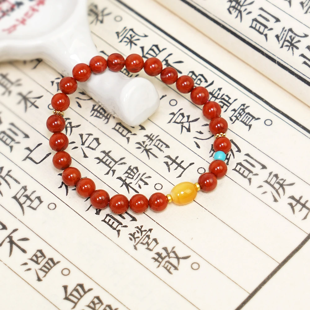 天然川料南红单圈蜜蜡精品百搭手串QF-A208