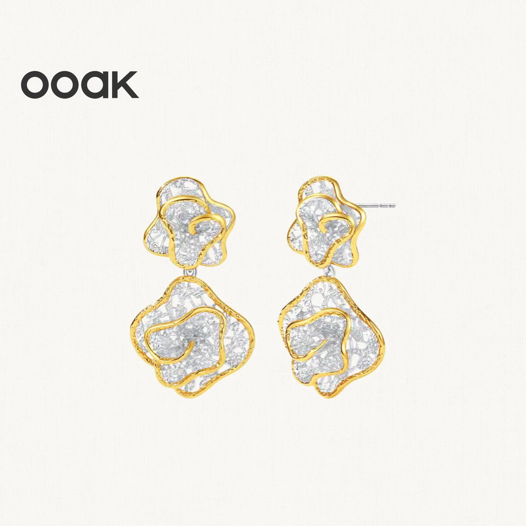 OOAK 925银耳饰 列维斯蕾丝系列2.0列维斯蕾丝灵动裙摆耳钉设计感