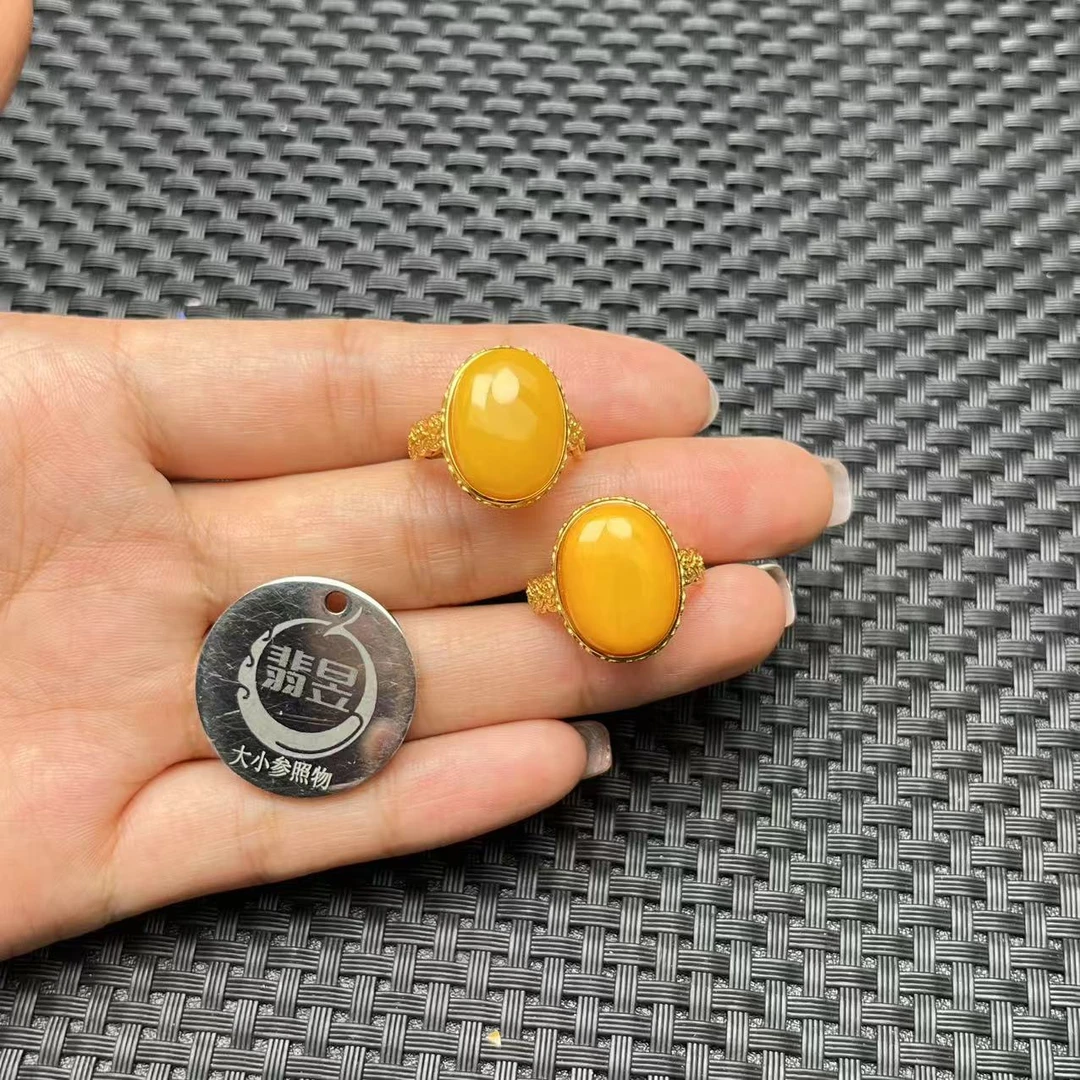 翡昱-B2-16413-蜜蜡戒指s925银镶/约16*11*5/-多样性发其一C