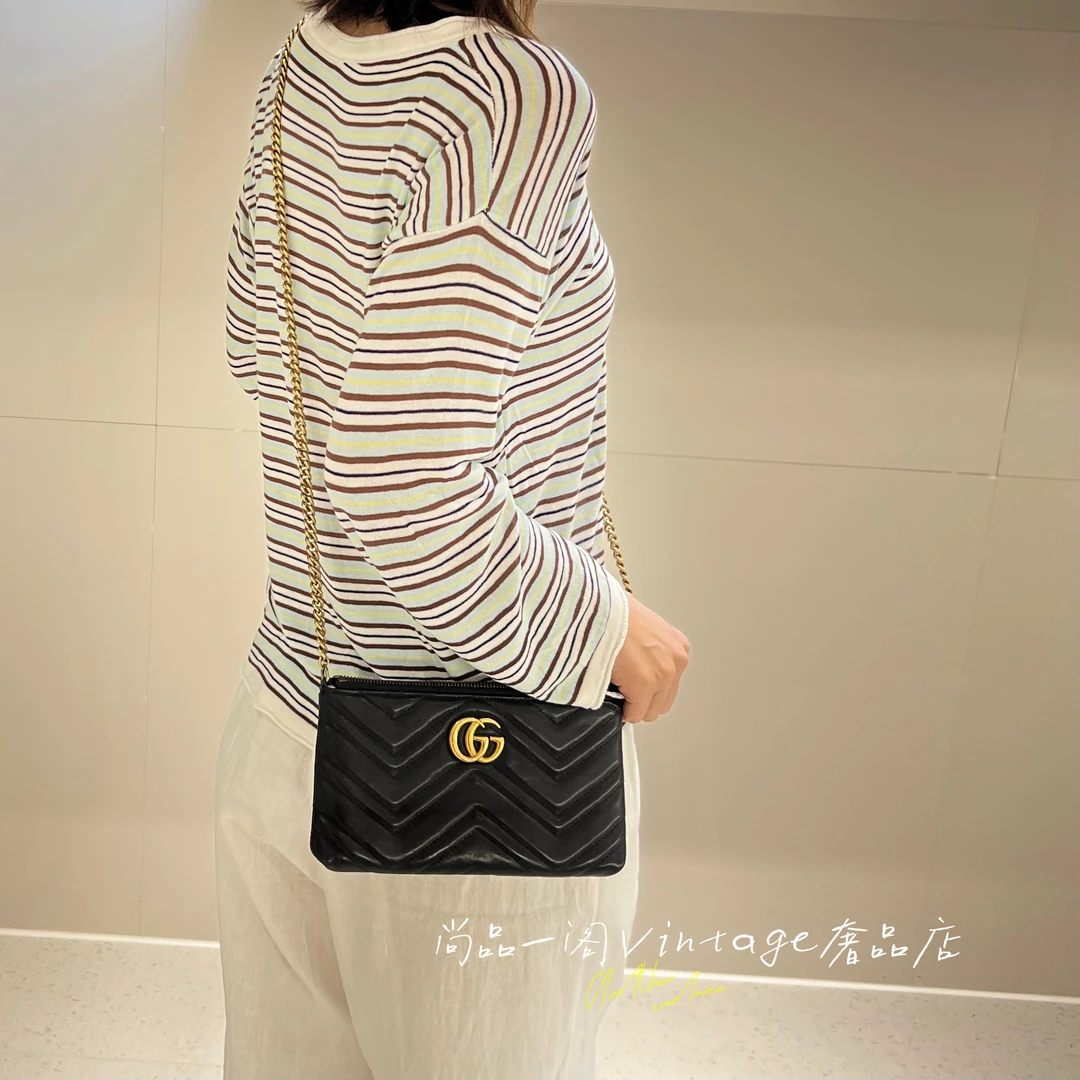 95新 GUCCI/古驰 尚品一阁/黑金马蒙系列链条包