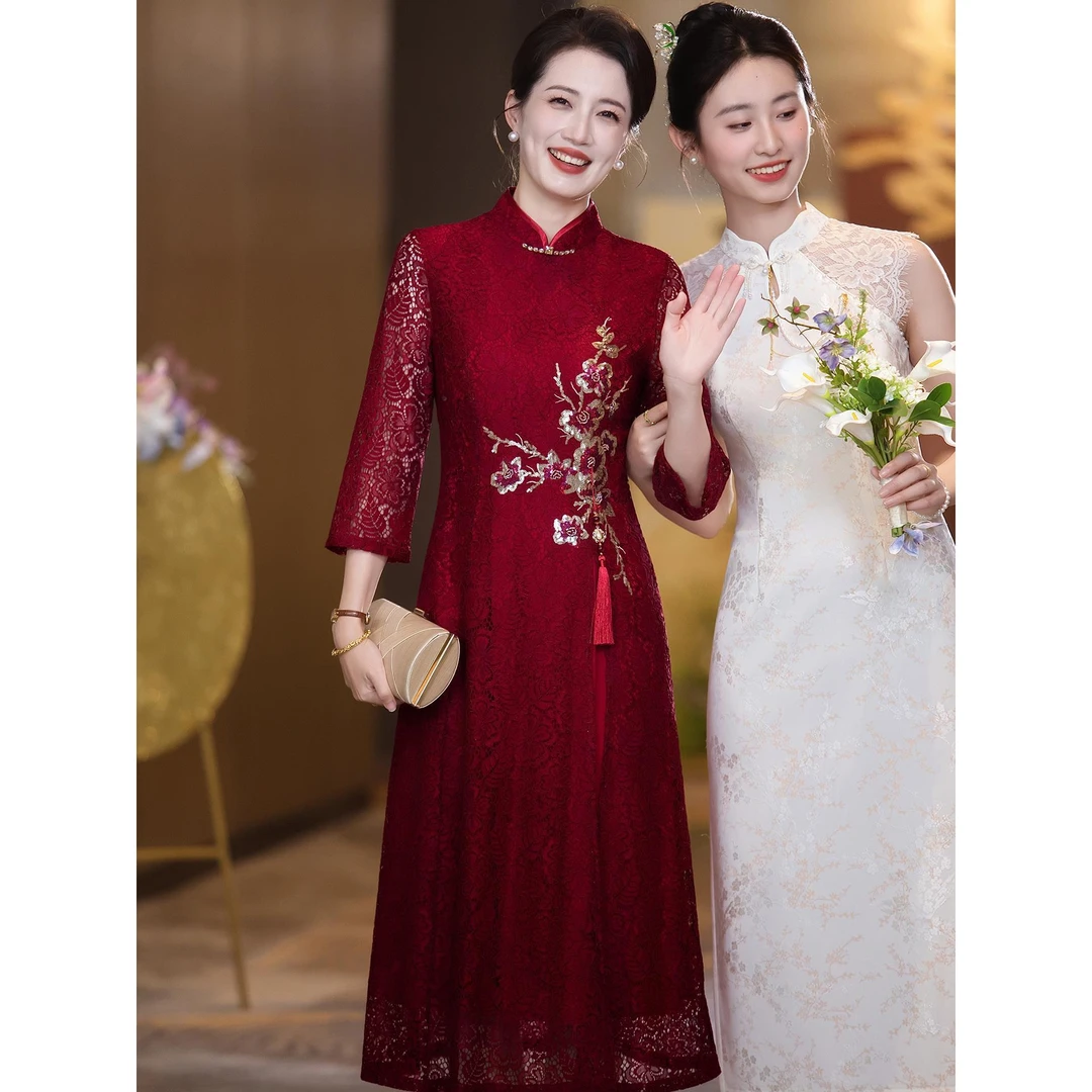 喜婆婆2025新款妈妈装婚宴礼服旗袍中年结婚婚礼喜服平时可穿大码