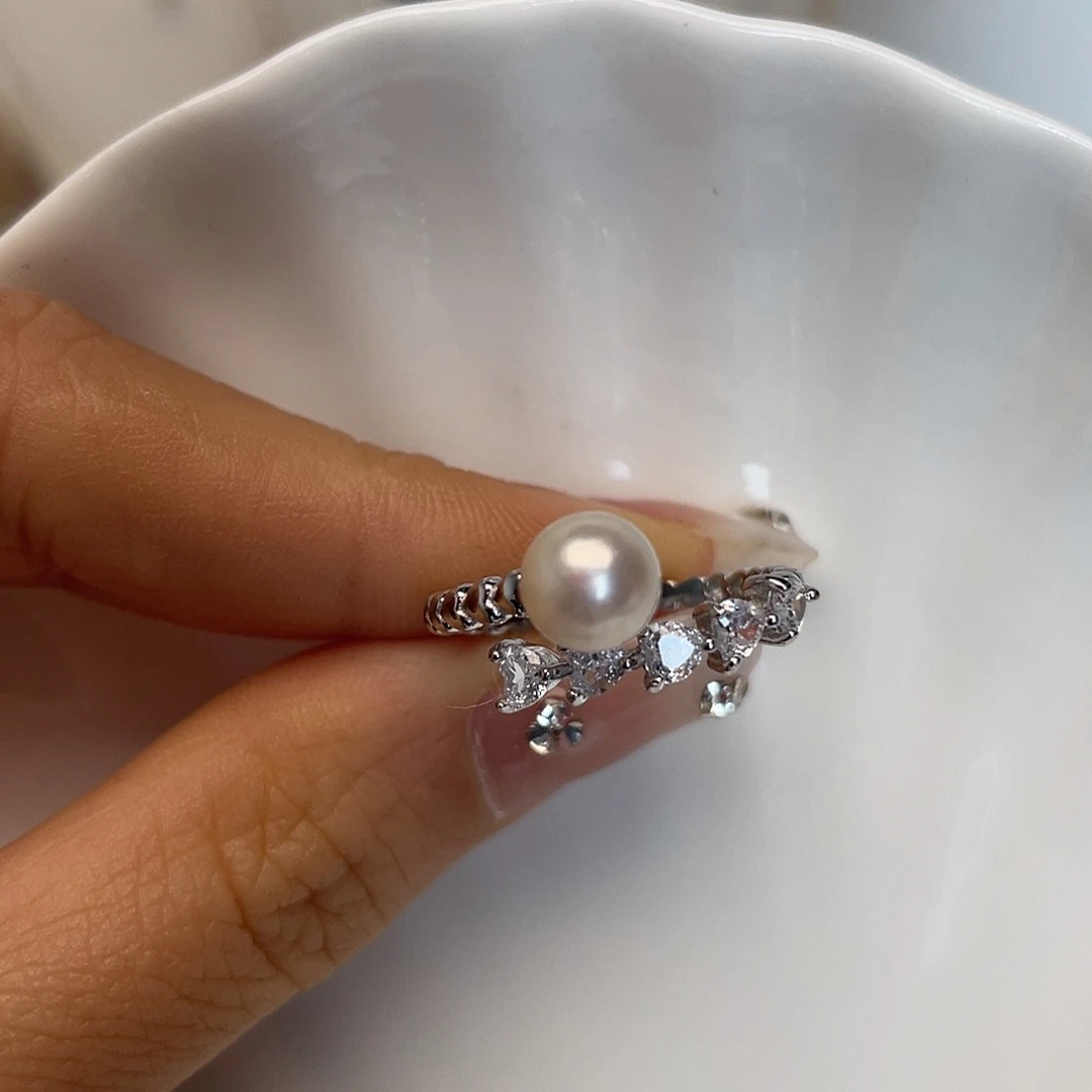 戒指银S925镶嵌海水珍珠