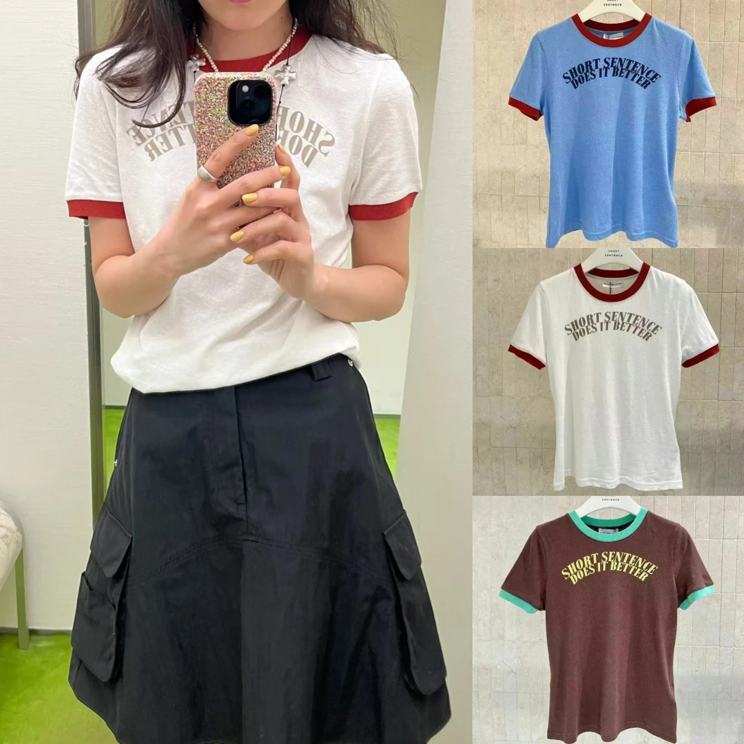 现货【短家~字母植绒T恤】2025夏季新款撞色合身短袖T恤上衣女