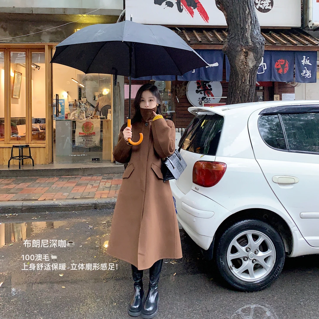 南瓜谷 复古斗篷大衣~设计感小众羊毛呢子外套女MN0180