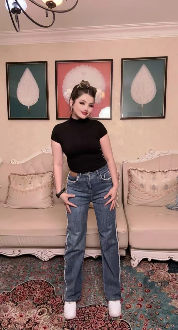 9211牛仔裤直筒裤冬季高腰裤子水洗长裤设计师宽松女士复古蓝色