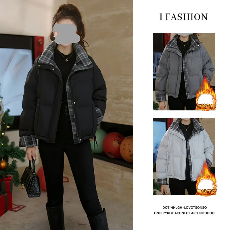 加棉加厚韩版时尚棉服女2025年冬季新款单排扣拉链短款拼接面包服