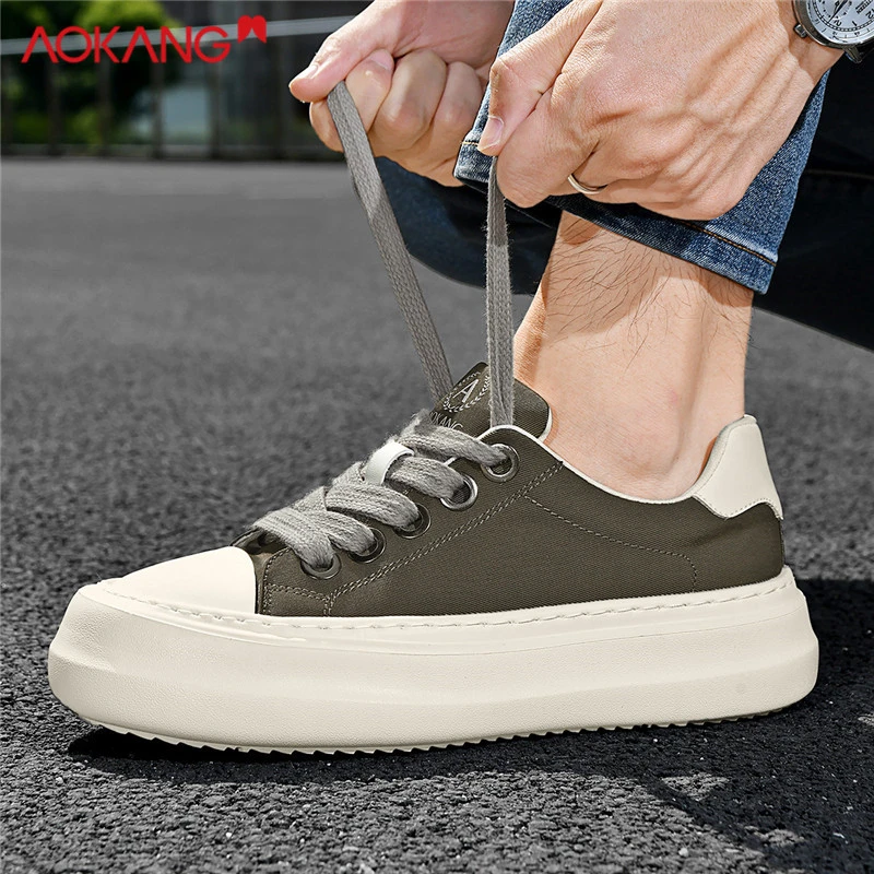 Aokang/奥康2025秋季运动帆布鞋透气时尚男鞋百搭软底休闲板鞋