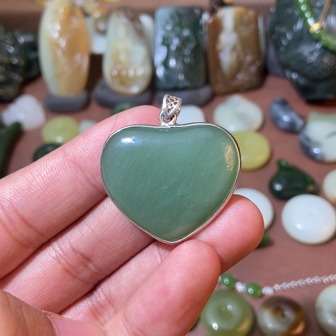 和田玉银S925镶嵌挂件