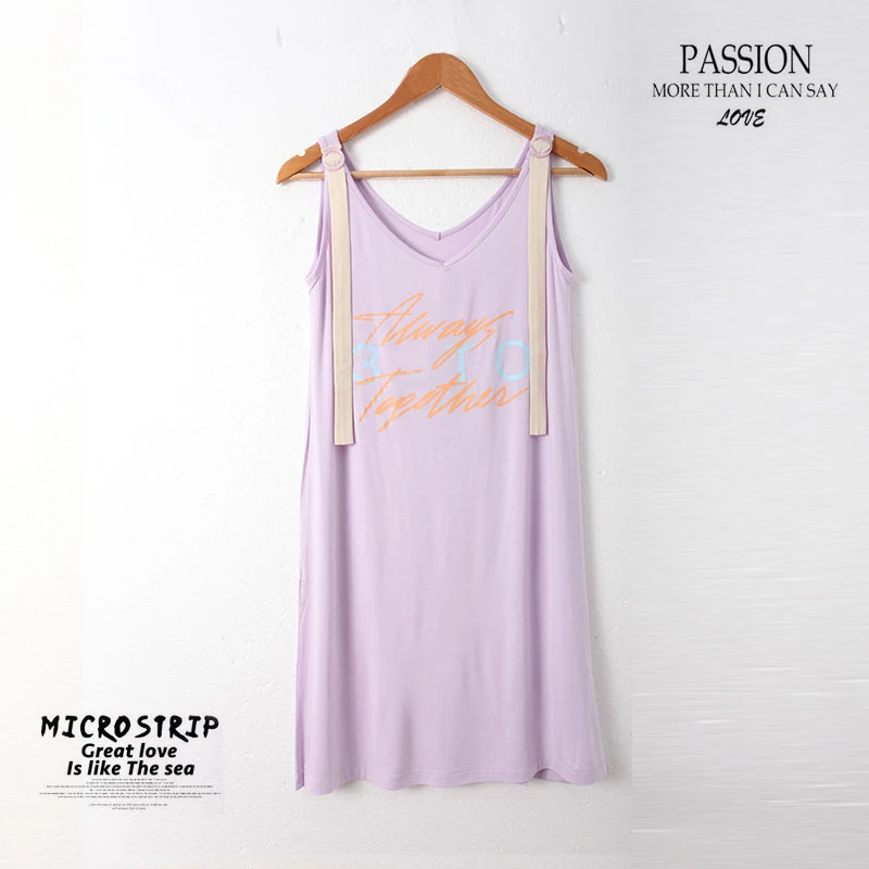 春季款女士印花家居裙中长款睡裙吊带可调节00349舒适亲肤