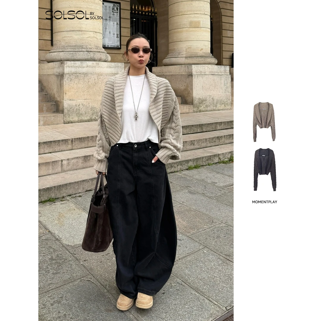 MOMENTPLAY 设计师 25秋冬新品 两穿立体绞花长袖毛衣开衫 SOLSOL