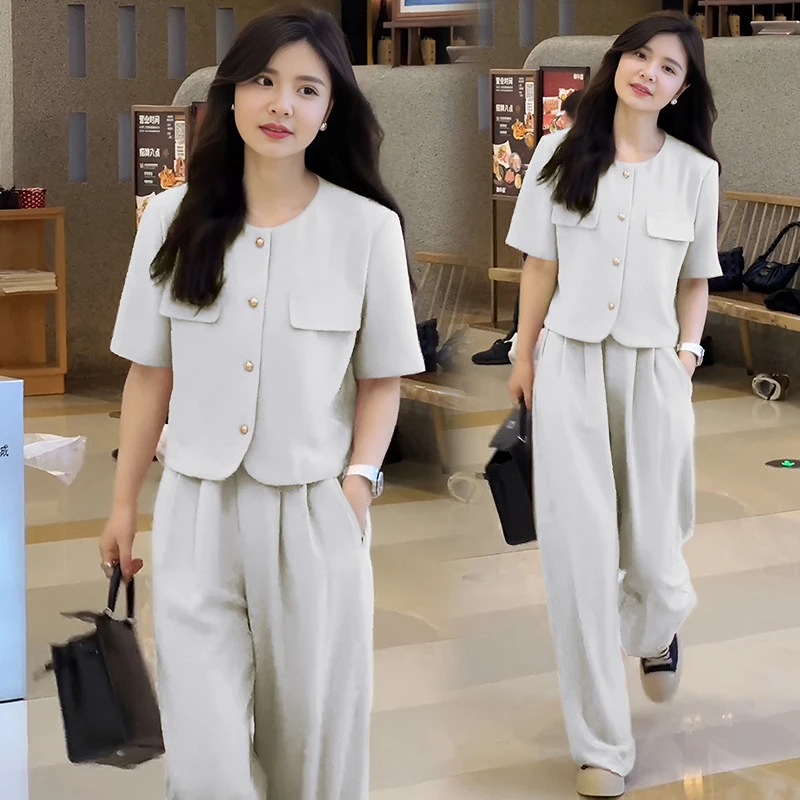今年流行套装小个子西装休闲裤两件套时尚2025夏装搭配一整套女装