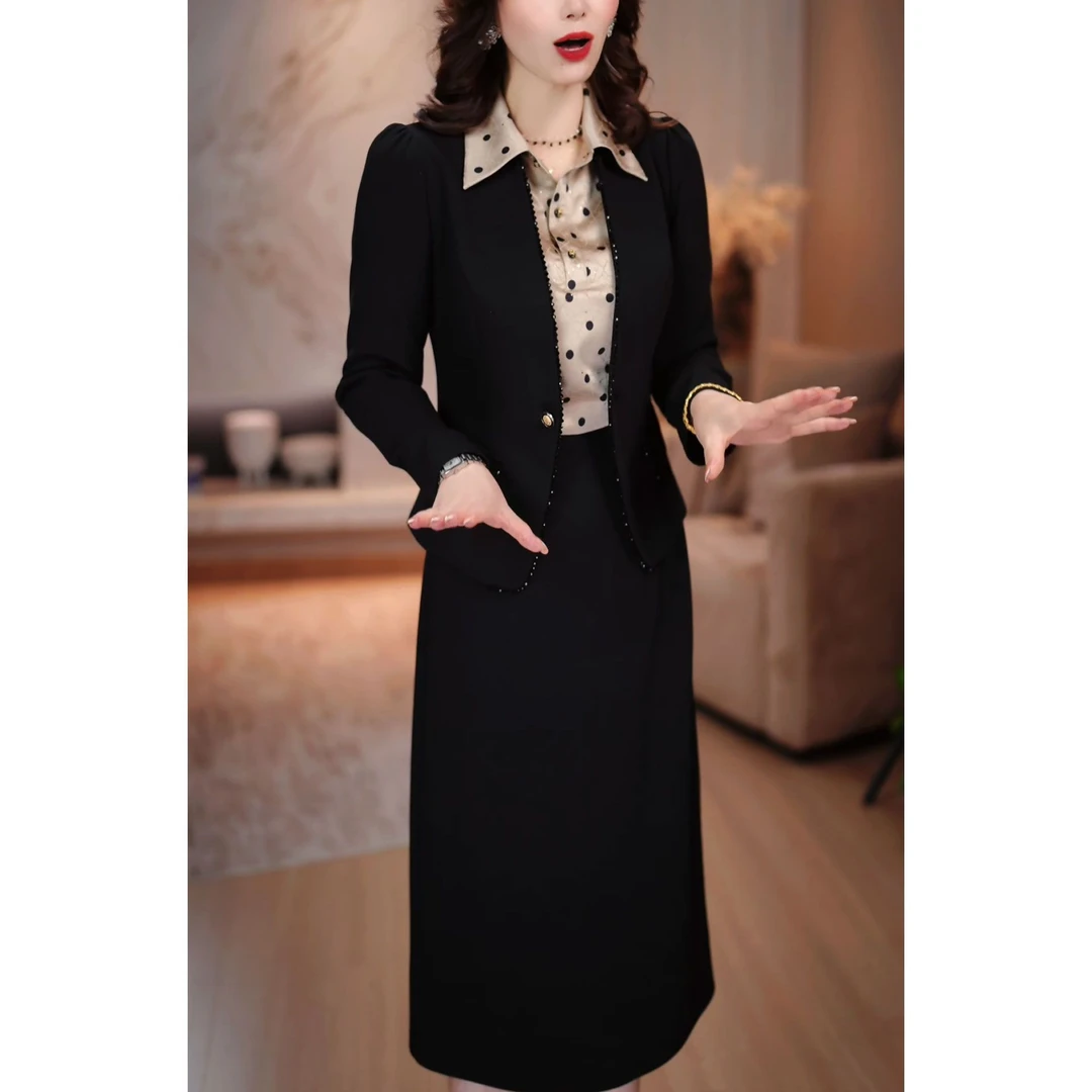 2025秋季新款搭配西装外套两件套时尚洋气设计感波点衬衫连衣裙潮