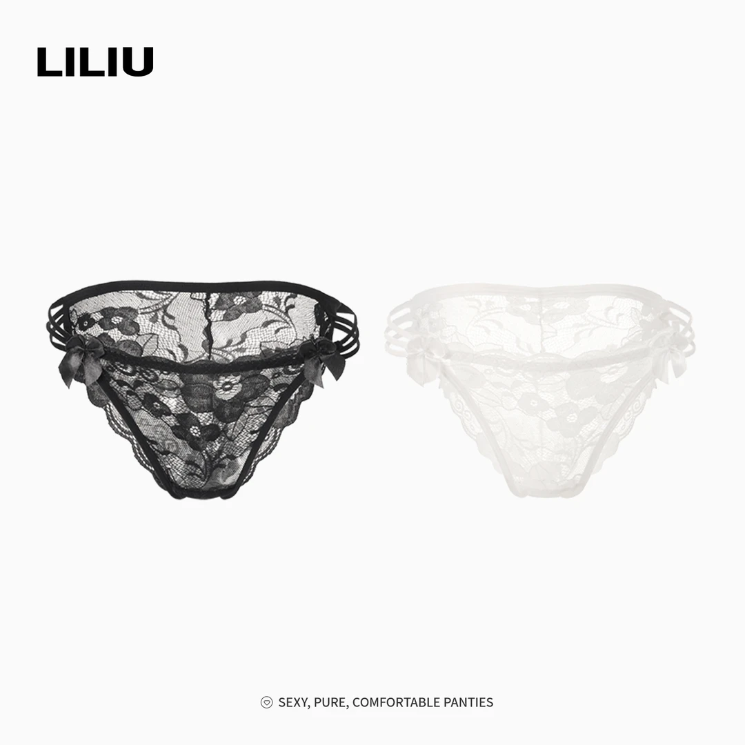 LILIU纯欲高级三角裤2025新款女生性感低腰纯色蕾丝内裤夏季