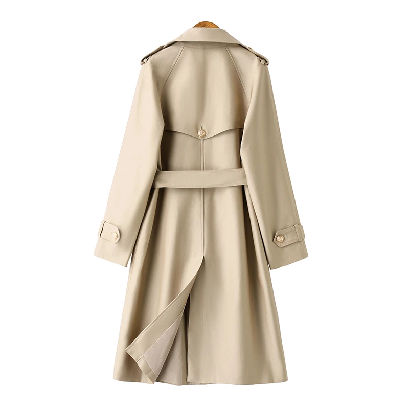 YIRAN/奕冉卡其色高级感百搭2025春季新款韩版时尚中长款过膝外套