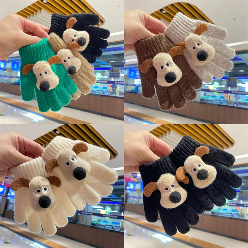 儿童手套男童毛线针织手套冬天卡通小狗女童保暖防冻宝宝分指套潮