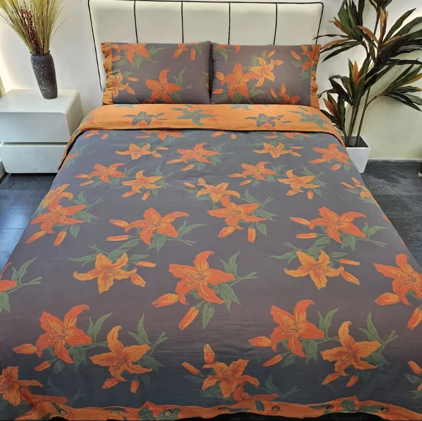 【橘百合】四件套-A类全棉双层纱色织提花轻奢柔软亲肤四件套