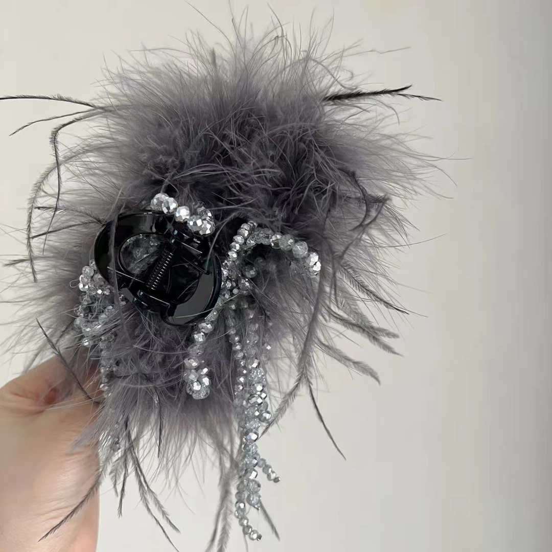 新款羽毛流苏抓夹优雅头饰气质复古风少女风发夹温柔简约风