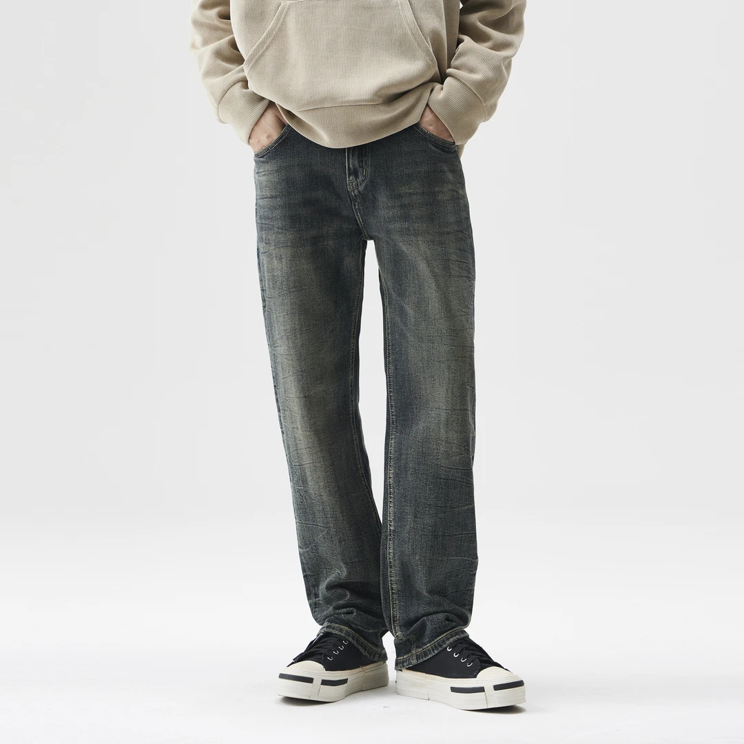 美式潮牌高街直筒男士牛仔裤潮流复古水洗弹力休闲裤百搭宽松2093