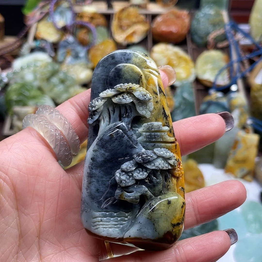 岫玉颈饰未镶嵌盛**年花玉球蓝山水