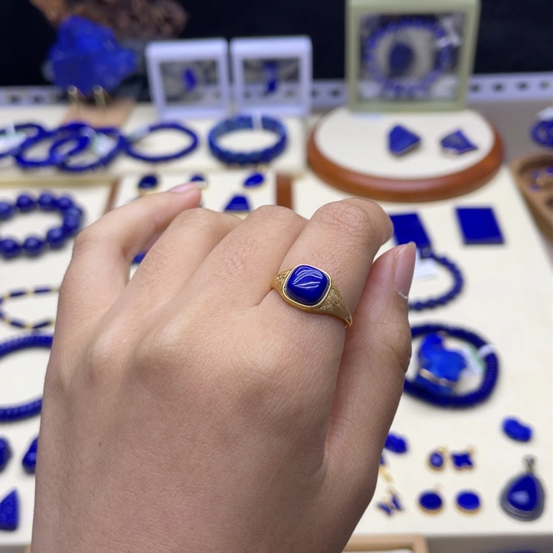 银S925镀金镶嵌青金石戒指