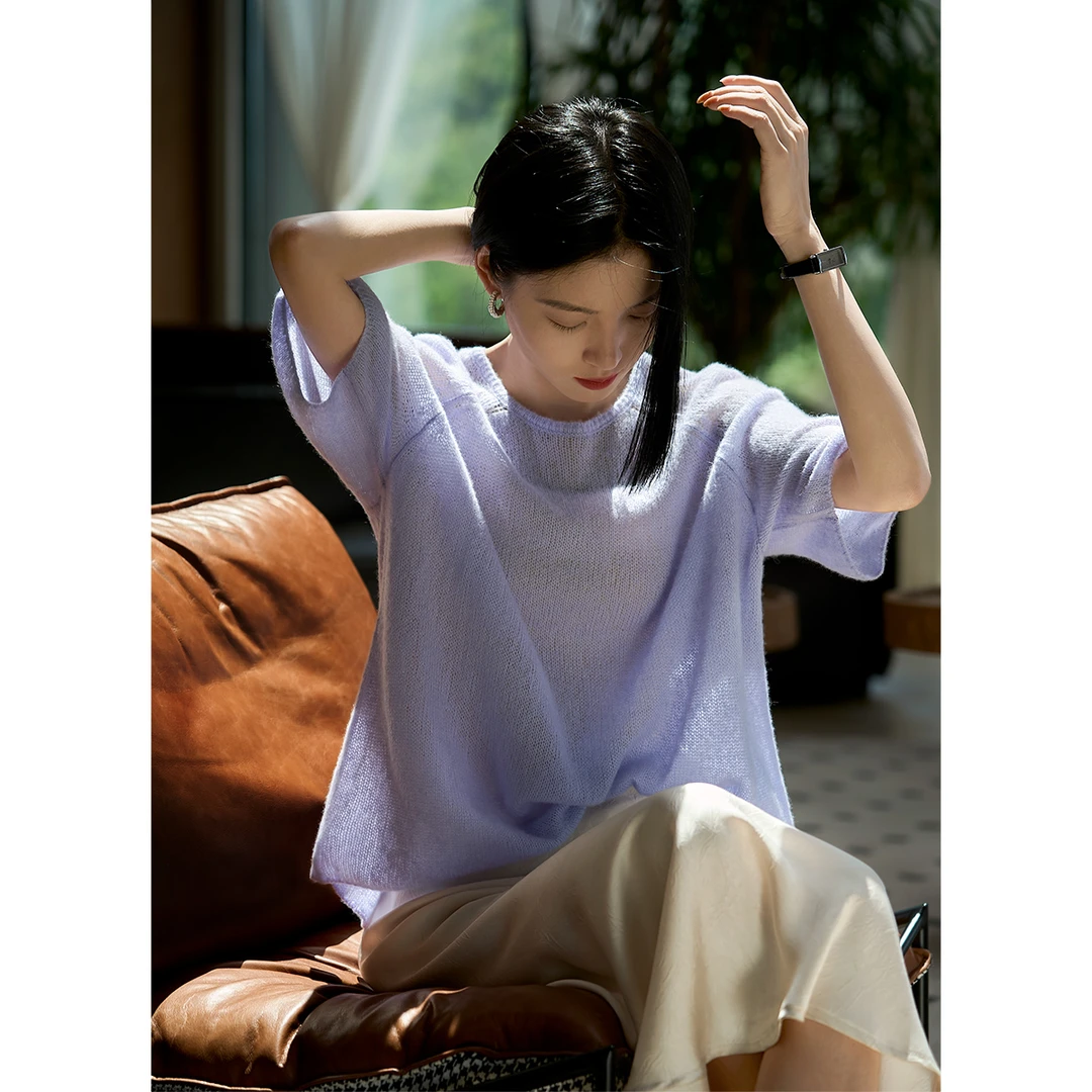 【糖糖专属】"Soft云感系列"丝羊绒针织衫清凉短袖上衣ZYM865251AG