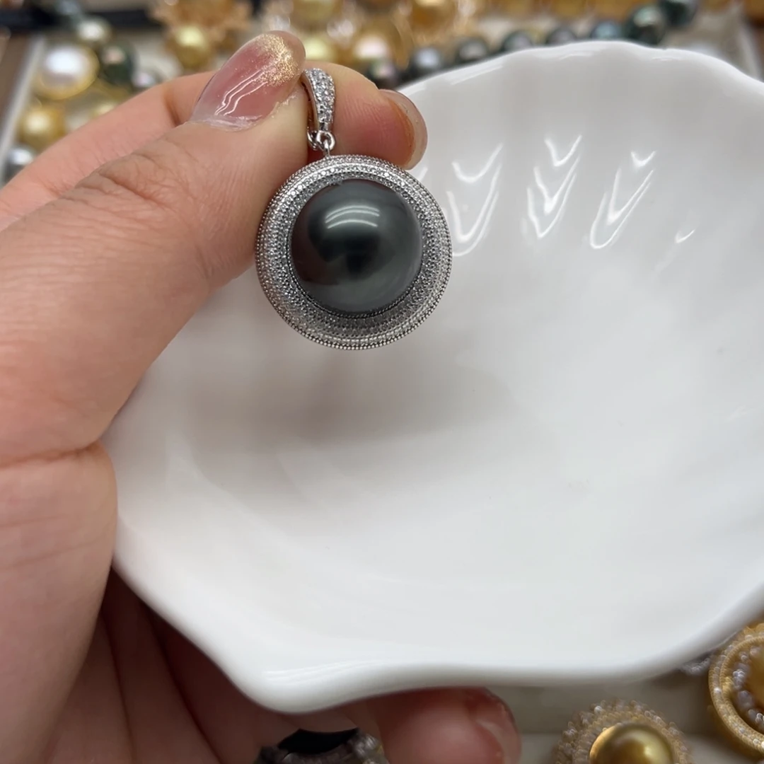 银S925镶嵌海水珍珠吊坠(不含链)