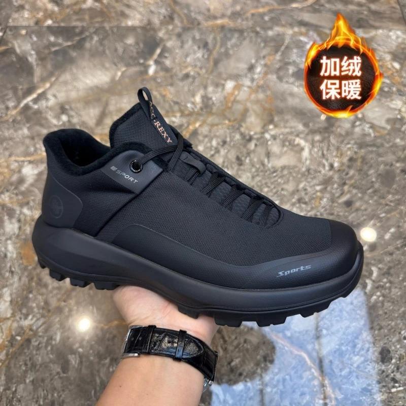 秋冬新款男士厚底运动鞋百搭时尚布面休闲潮鞋加绒保暖轻便跑步鞋