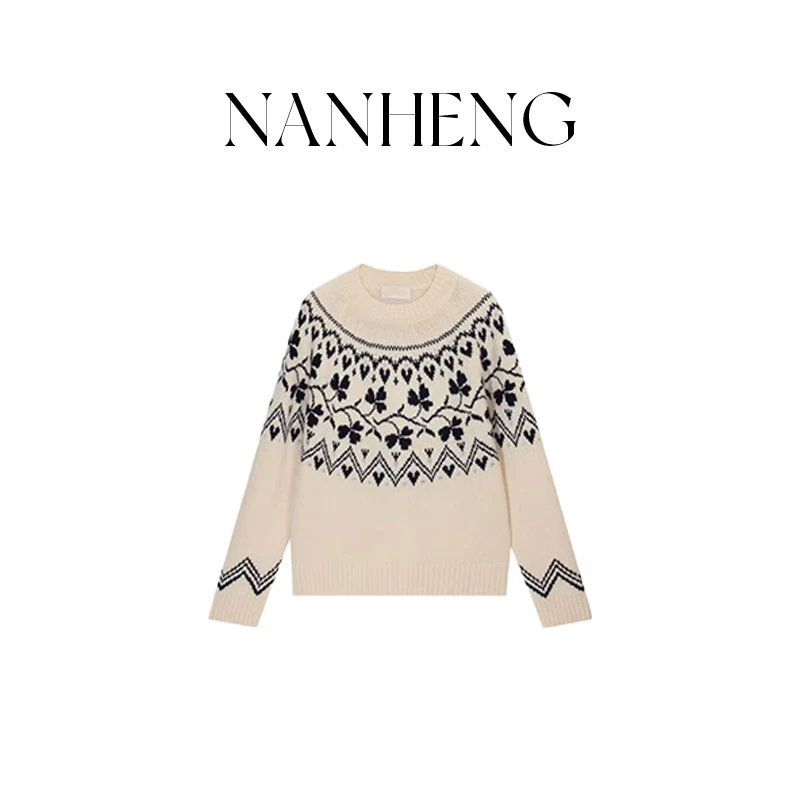 121301绵羊毛圆领厚款提花针织衫24年冬新品女